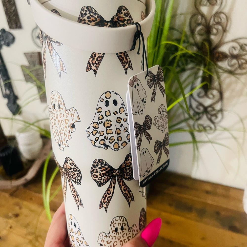 Leopard Print Ghost & Bows Tumbler
